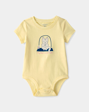Baby 'My Aunt Is So Chill' Cat Graphic Bodysuit - Yellow, 