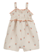 Bébé Barboteuse sans manches smockée imprimée fleurs, image 1 sur 4 diapositives