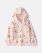 Tout-petit fille - Blouson OshKosh &agrave; capuchon, fermeture &agrave; glissi&egrave;re et logo, motif floral - Rose, image 1 sur 3 diapositives