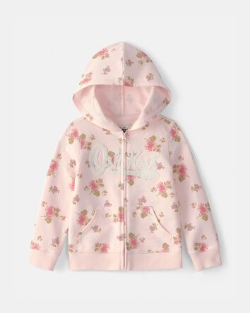Toddler Girl Floral OshKosh Logo Hooded Zip-Up Jacket - Pink, 