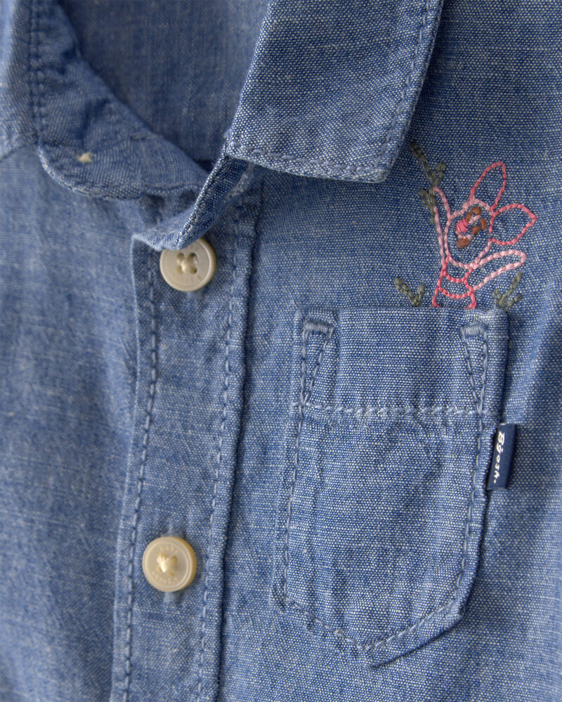 Baby Boy Disney&copy; Winnie the Pooh Chambray Embroidered Button-Down Shirt - Medium Wash, image 2 of 5 slides