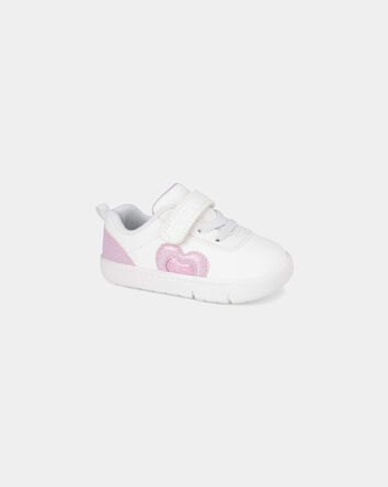 Baby Girl Every Step&reg; First Walker Shimmer Heart Sneakers - White/Pink, 