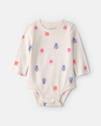 Baby Girl Monster Long-Sleeve Graphic Bodysuit - Cream, 