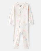 Tout-petit fille - Pyjamas une pi&egrave;ce &agrave; manches longues en coton 100 % avec impression de dinosaures - Blanc, fermeture &eacute;clair &agrave; double sens, image 1 sur 2 diapositives