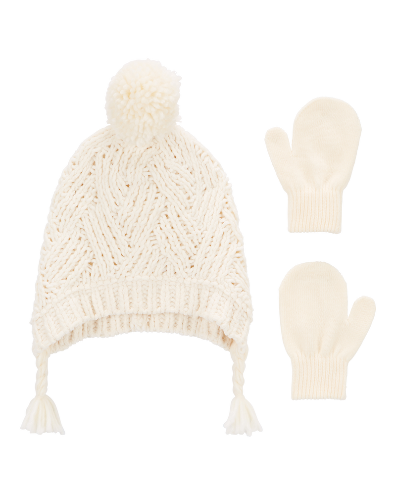 Baby 2-Pack Pom Hat & Mittens Set, image 1 of 2 slides