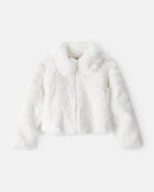 Girls Long-Sleeve Faux Fur Fashion Jacket - White, image 1 of 4 slides