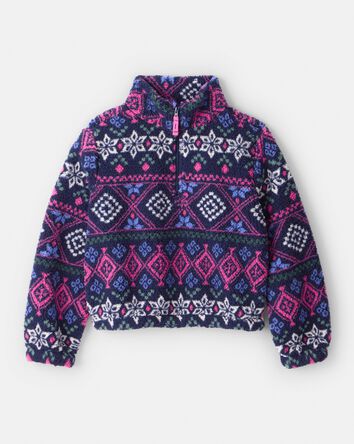Girls Fair Isle Sherpa Quarter-Zip Pullover, 