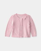 B&eacute;b&eacute; fille - Cardigan boutonn&eacute; en tricot ajour&eacute; avec n&oelig;ud - Rose, image 1 sur 3 diapositives
