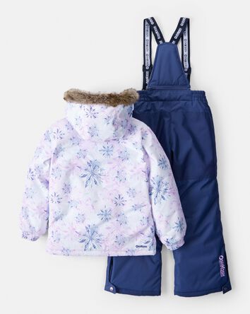Filles - Ensemble de combinaison de neige à imprimé floral en taslan à 2 pièces - Blanc, 