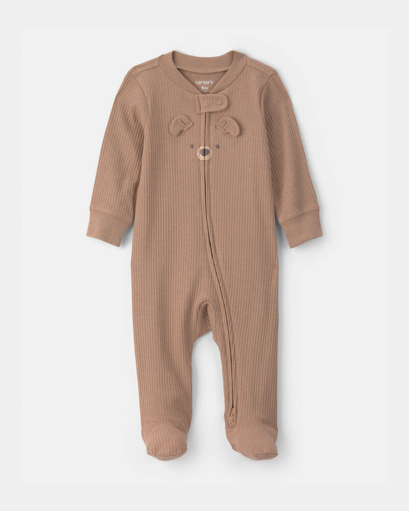 Baby Bear Cotton 2-Way Zip Sleeper - Brown, image 1 of 4 slides