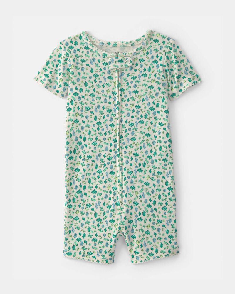 B&eacute;b&eacute; fille - Pyjama barboteuse 1 pi&egrave;ce en 100 % coton &agrave; motif floral - Vert, image 1 sur 2 diapositives