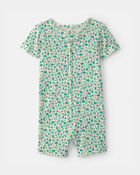 B&eacute;b&eacute; fille - Pyjama barboteuse 1 pi&egrave;ce en 100 % coton &agrave; motif floral - Vert, image 1 sur 2 diapositives