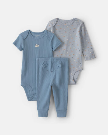 Baby Boy 3-Piece Dog Bodysuit & Pant Set - Blue/Grey, 