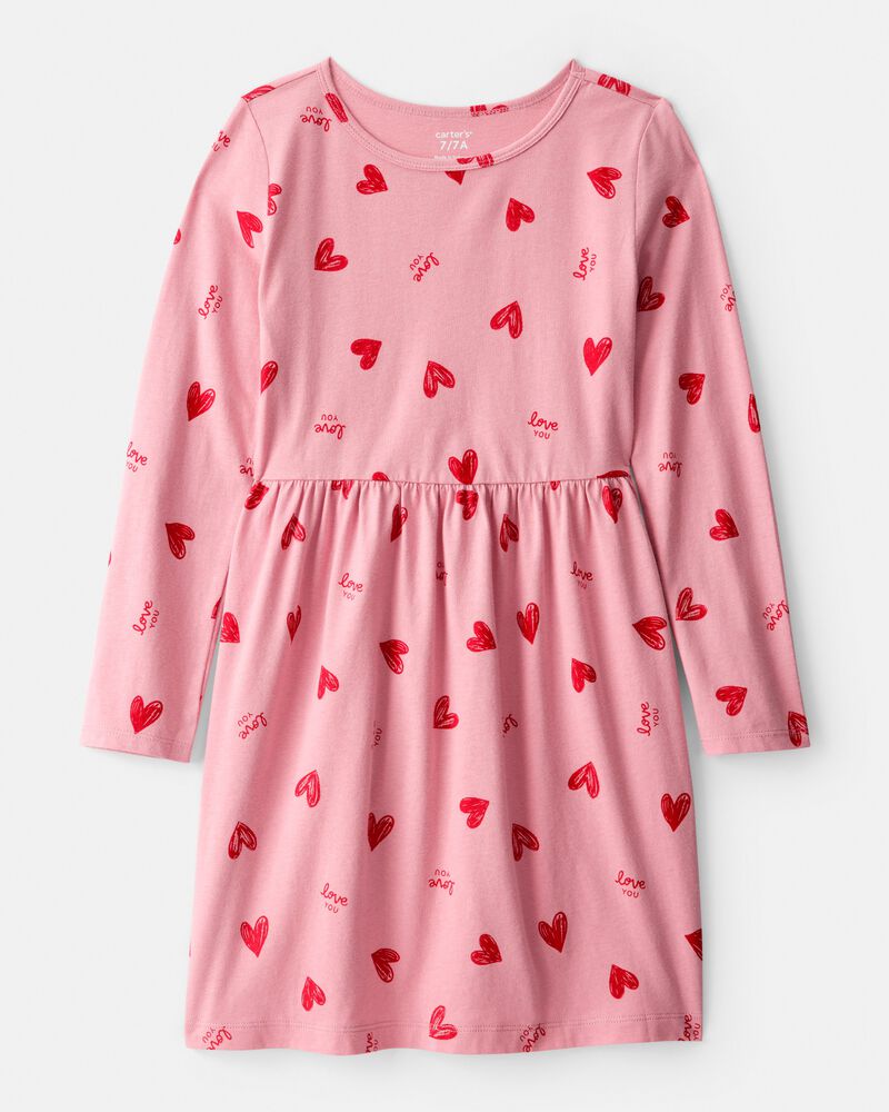 Girls Heart Long-Sleeve Dress - Pink, image 1 of 4 slides