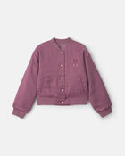Girls 'Sundance Ranch' Horse Poplin Bomber Jacket - Purple, image 1 of 9 slides