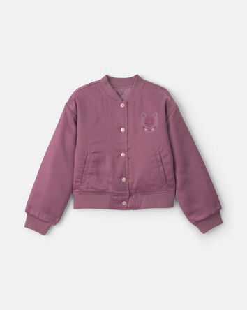Girls 'Sundance Ranch' Horse Poplin Bomber Jacket - Purple, 