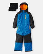 Kid Boy 1-Piece Taslan Snowsuit - Blue, image 1 of 5 slides