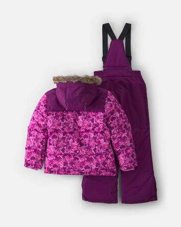 Girls 2 Piece Heart Puffer Snowsuit- Purple, 