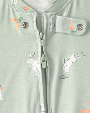 B&eacute;b&eacute; - Pyjama 1 pi&egrave;ce &agrave; fermeture &agrave; glissi&egrave;re 2 sens PurelySoft, lapin - Vert, 