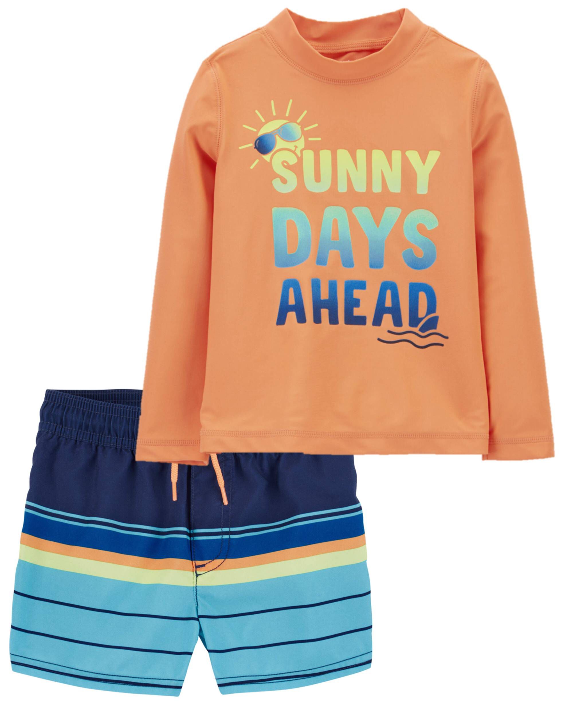 Multi Toddler 2 Piece Sun Rays Rashguard Stripe Swim Trunks Set Carter s Oshkosh Canada