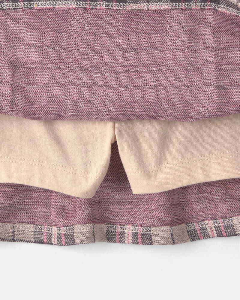 B&eacute;b&eacute; fille - Ensemble 2 pi&egrave;ces en molleton haut manches longues &laquo;Good Day&raquo; et jupe-short &agrave; carreaux - Cr&egrave;me/Bourgogne, image 3 sur 4 diapositives