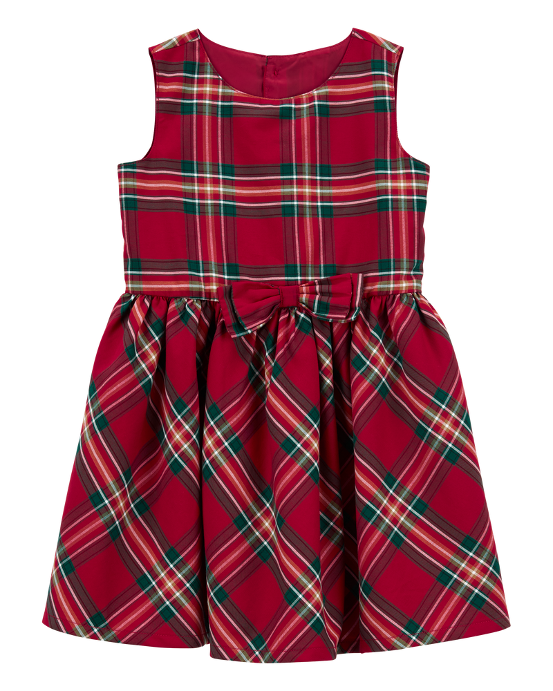Toddler Plaid Sateen Holiday Dress, image 1 of 6 slides