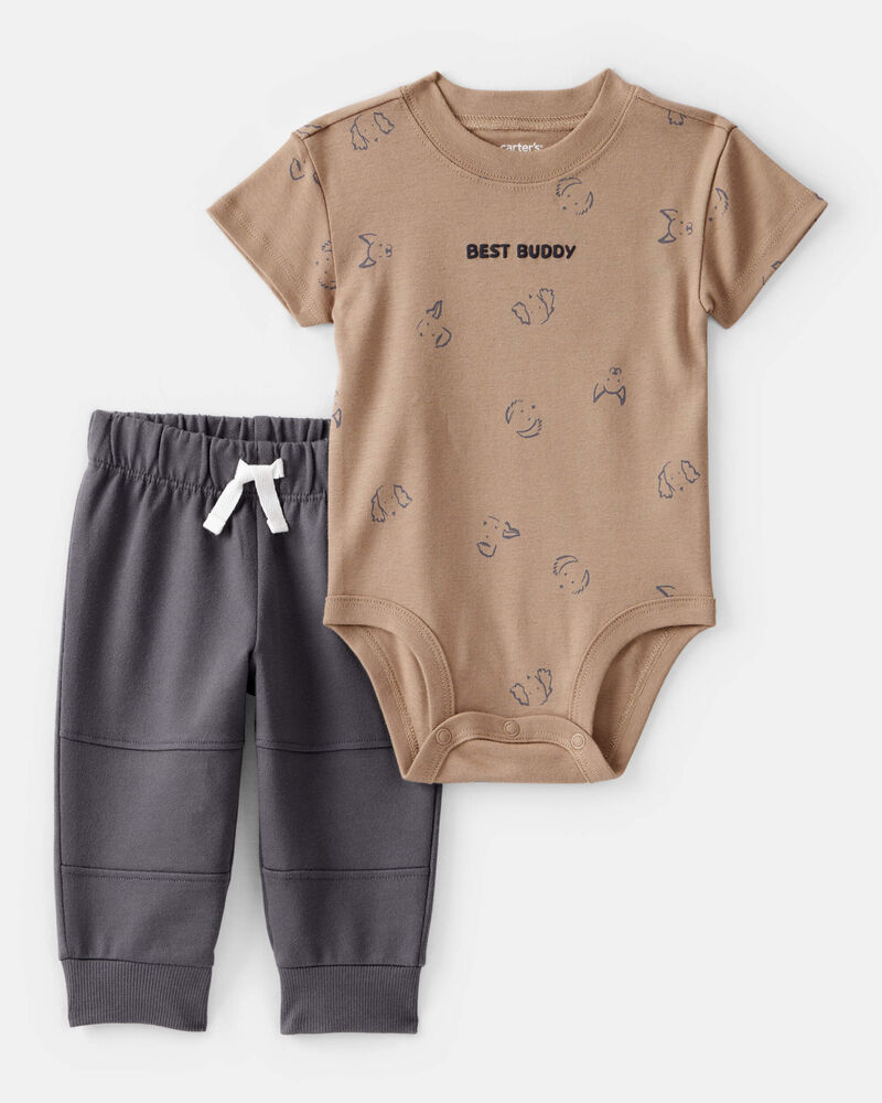 B&eacute;b&eacute; gar&ccedil;on - Ensemble pantalon de jogging et cache-couche &laquo;Best Buddy&raquo; - Brun, image 1 sur 1 diapositives