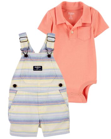 Baby 2-Piece Henley Pocket Bodysuit & Stripe Shortalls Set, 