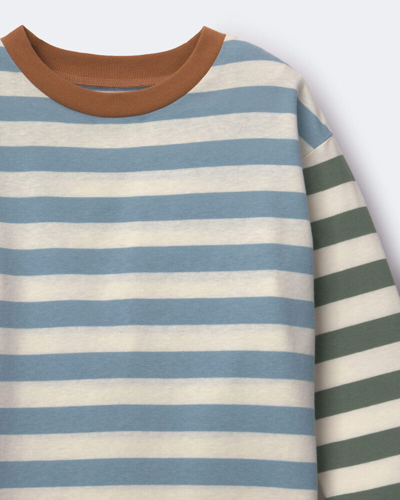 Toddler Long-Sleeve Relaxed Tee in Stripes - Blue/Olive, image 2 of 2 slides