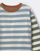 Toddler Long-Sleeve Relaxed Tee in Stripes - Blue/Olive, image 2 of 2 slides