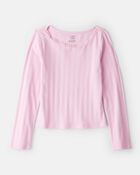 Girls Pointelle Long-Sleeve Top - Pink, image 1 of 4 slides