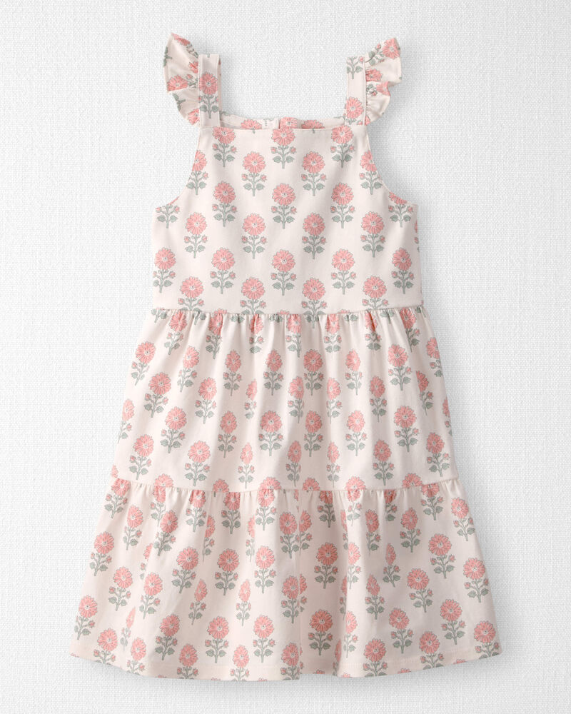Tout-petit fille - Robe &agrave; volants en coton biologique &agrave; imprim&eacute; p&eacute;tales et boutons de rose, image 1 sur 4 diapositives