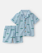 Tout-petit gar&ccedil;on - Pyjama ample 2 pi&egrave;ces &agrave; manches courtes, alligator - Bleu, image 1 sur 2 diapositives