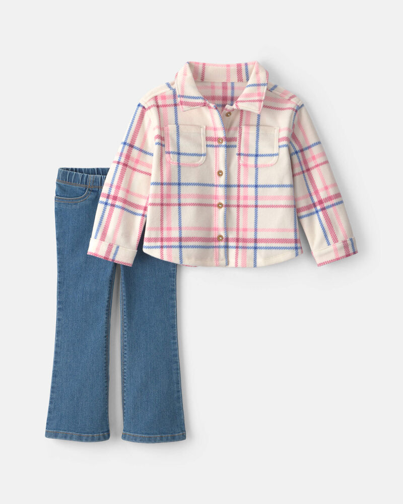 Toddler Girl 2-Piece Plaid Fleece Long-Sleeve Top & Pant Set, image 1 of 4 slides