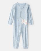 Toddler Girl Unicorn Star Print 100% Cotton Long-Sleeve 2-Way Zip 1-Piece Pyjamas - Blue, image 1 of 4 slides