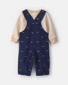 Baby Boy 2-Piece Car Corduroy Long-Sleeve Overall Set - Navy Blue/Cream, image 2 of 6 slides