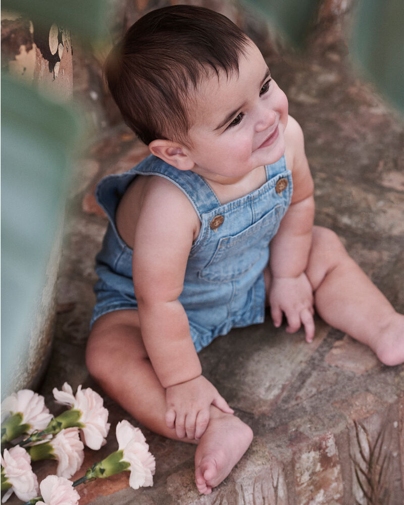 Baby Organic Cotton Chambray Shortall, image 2 of 6 slides