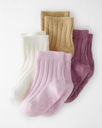 Baby Toddler Girl 4-Pack No-Slip Socks Made with Organic Cotton, 