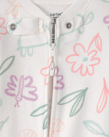 B&eacute;b&eacute; fille - Pyjama ajust&eacute; 1 pi&egrave;ce en 100 % coton, fleurs - Blanc, 