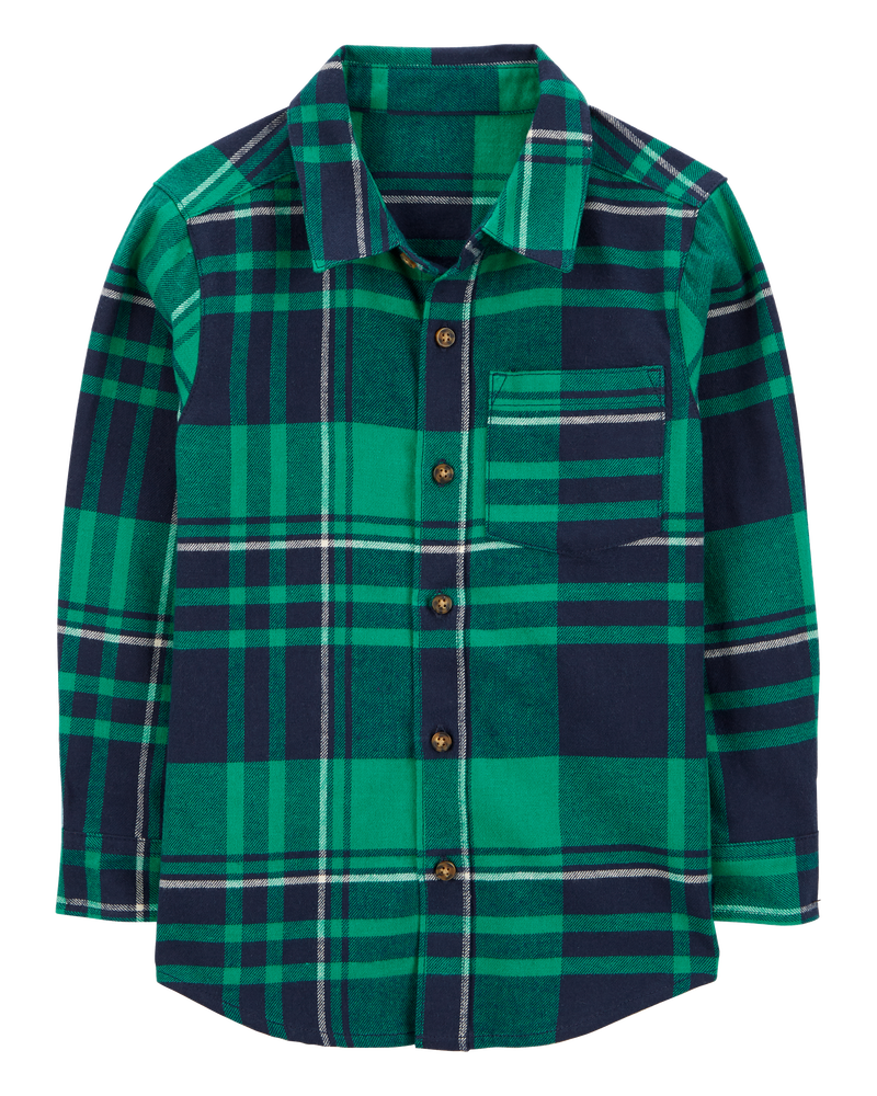 Kid Plaid Flannel Button-Down Shirt, image 1 of 3 slides