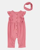 Baby Girl 2-Piece Jumpsuit & Headwrap Set, image 1 of 3 slides