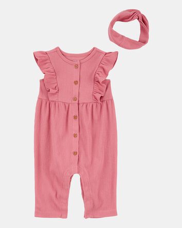 Baby Girl 2-Piece Jumpsuit & Headwrap Set, 