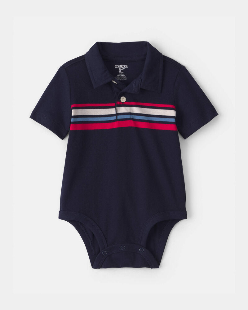 Baby Boy Polo Bodysuit - Navy Blue, image 1 of 3 slides