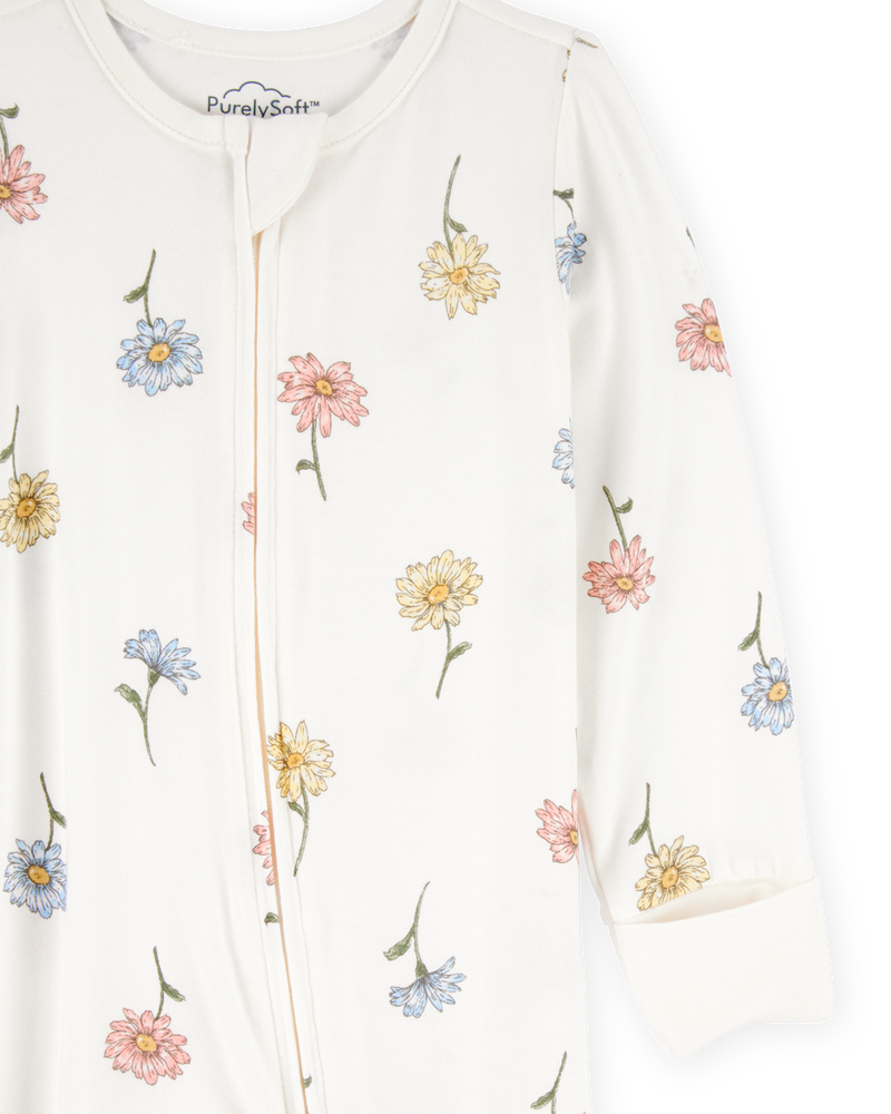 Baby Girl Floral Print 2-Way Zip PurelySoft Sleeper Pyjamas - Ivory, image 3 of 6 slides