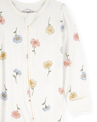 Baby Girl Floral Print 2-Way Zip PurelySoft Sleeper Pyjamas - Ivory, image 3 of 6 slides
