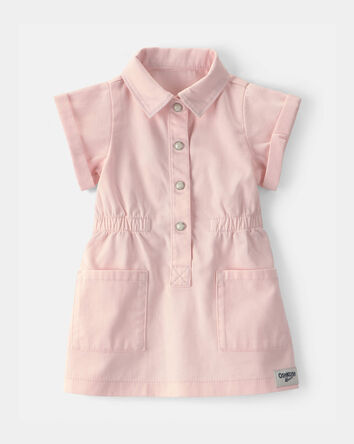 Baby Girl Twill Button-Up Utility Dress - Pink, 