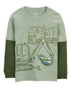 Toddler Construction Cotton Blend Long-Sleeve Tee - Green, image 3 of 5 slides