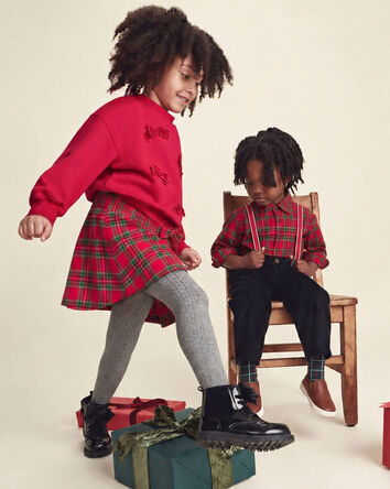 Girls Bow Plaid Skort - Red, 