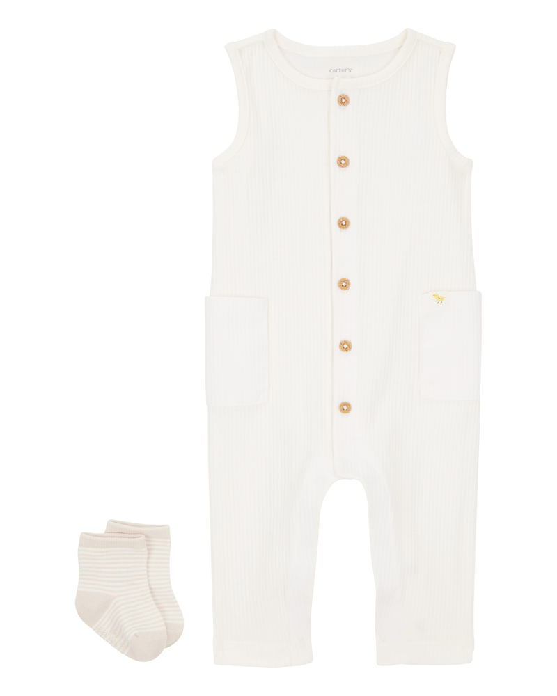 Baby 2-Piece Jumpsuit & Sock Set, image 1 of 5 slides