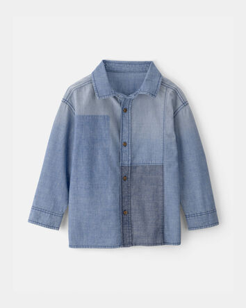 Boys Patchwork Chambray Button-Down Shirt - Blue, 